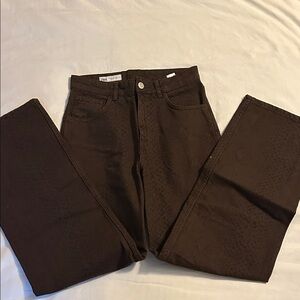 NWOT Zara Dark Brown Patterned Jeans